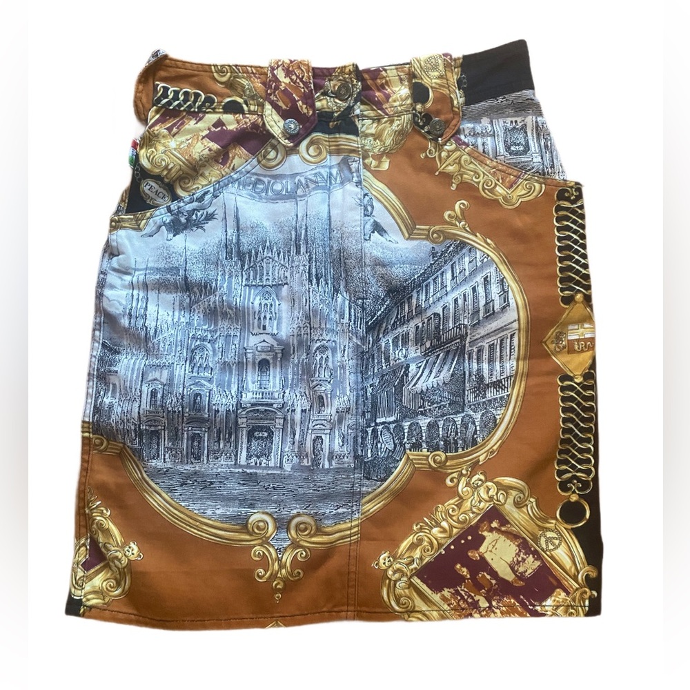 Vintage 90s Moschino Jeans Mediolanum Duomo Milano cathedral cotton mini skirt